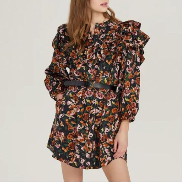 Something Navy Floral Ruffle Button Up Dress size Large-F10 - Picture 1 of 8